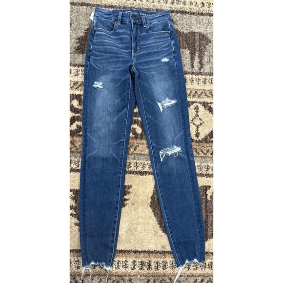 Women’s juniors American Eagle dream Jeans Curvy high rise jegging 00 distressed - Picture 1 of 5